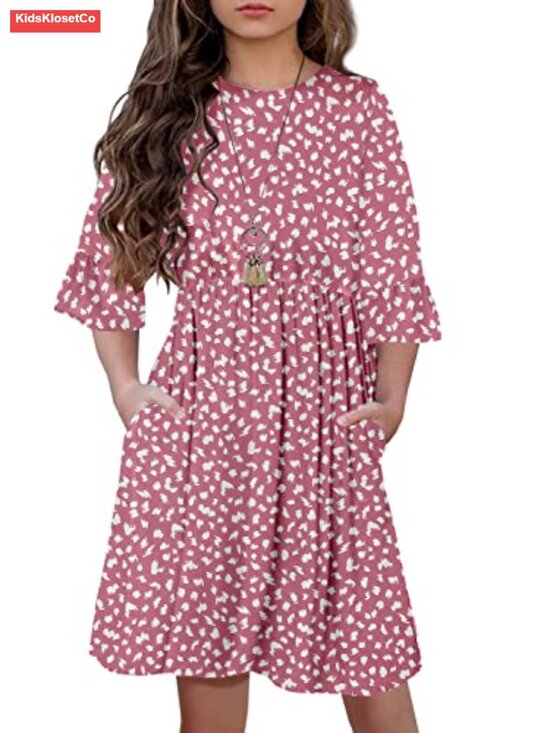 Other - Girls Boho Floral A-line Swing Midi Dress with Pockets